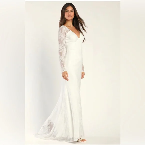 Lulus | Dresses | Lulus Longing For Romance White Lace Long Sleeve Wedding  Dress Nwt | Poshmark